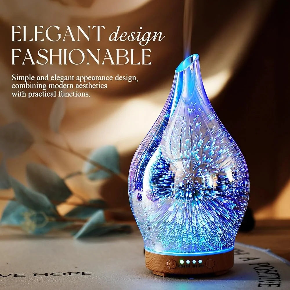 Handmade Glass Oil Diffuser 3D Aromatherapy Ultrasonic Humidifier Color Changing