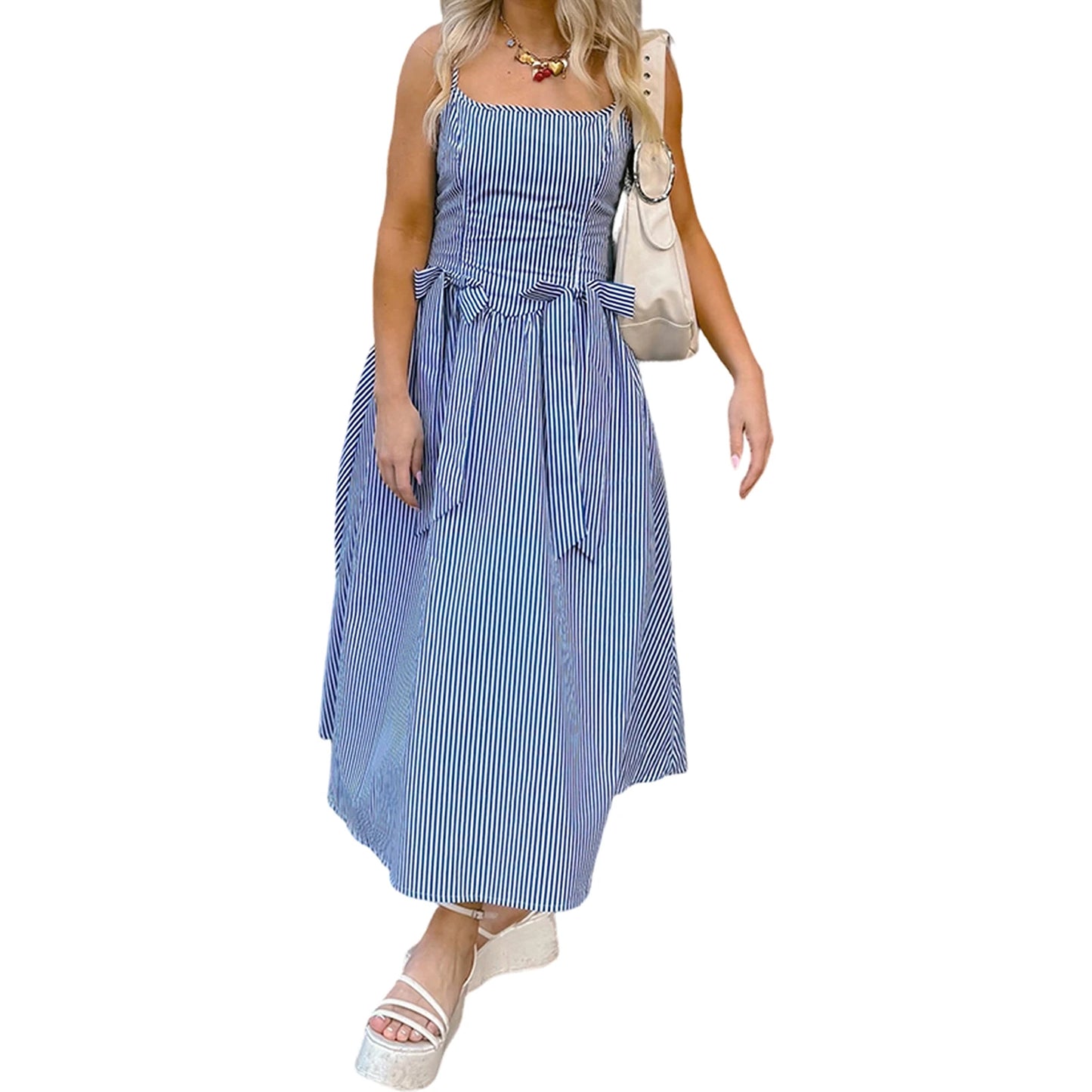 Women s Floral Print Maxi Dress Summer Sleeveless V-Neck Boho Beach Dress Flowy Long Dress with Pockets