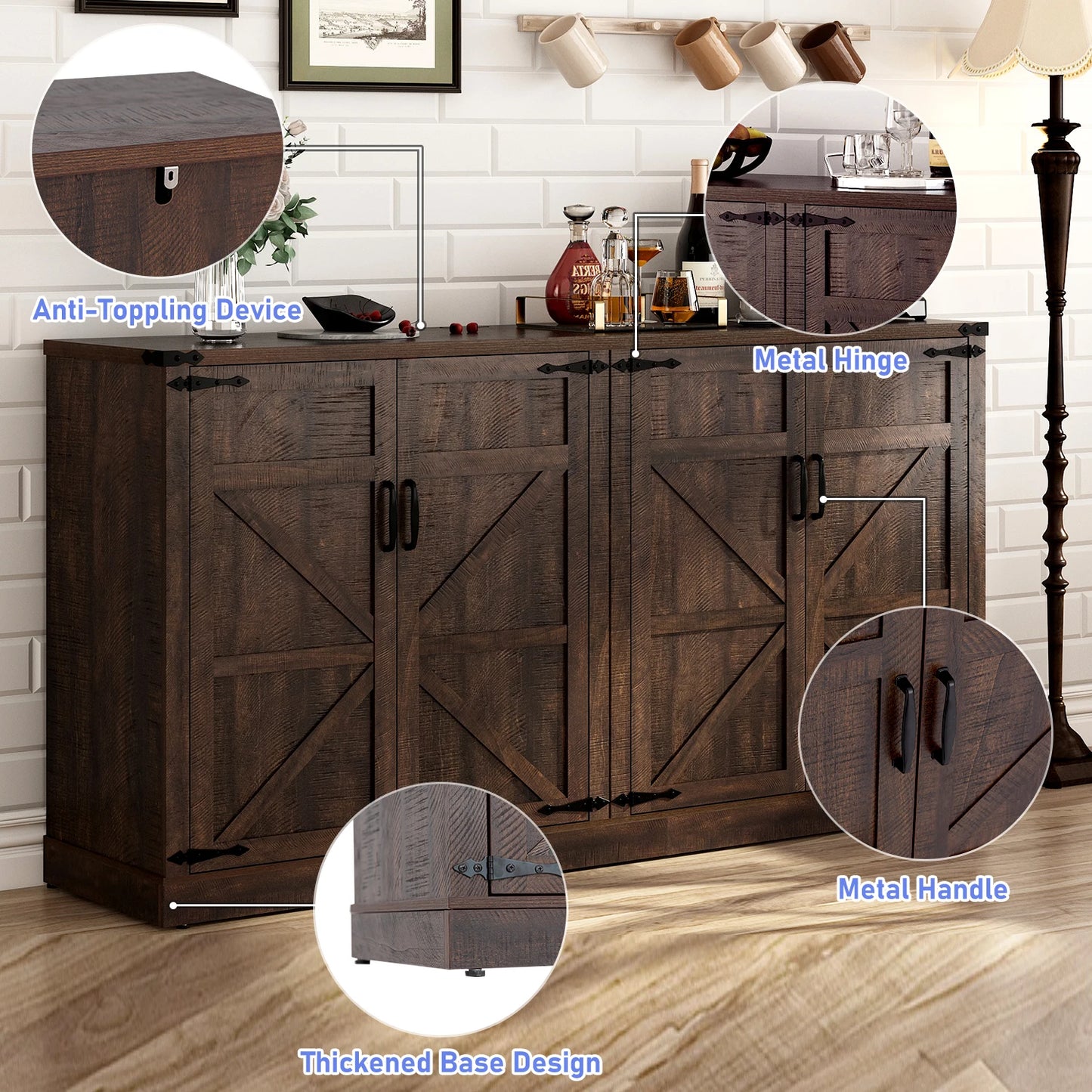 Buffet Cabinet Coffee Bar Cabinet with Drawers & Doors