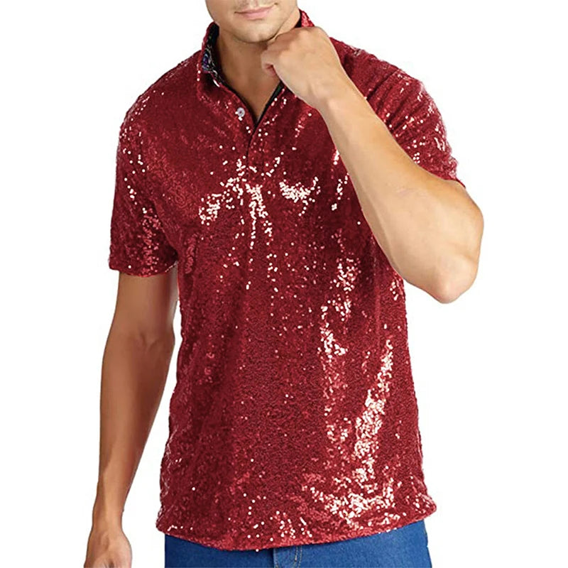 Men Sparkle Sequins Shirt Casual Vintage