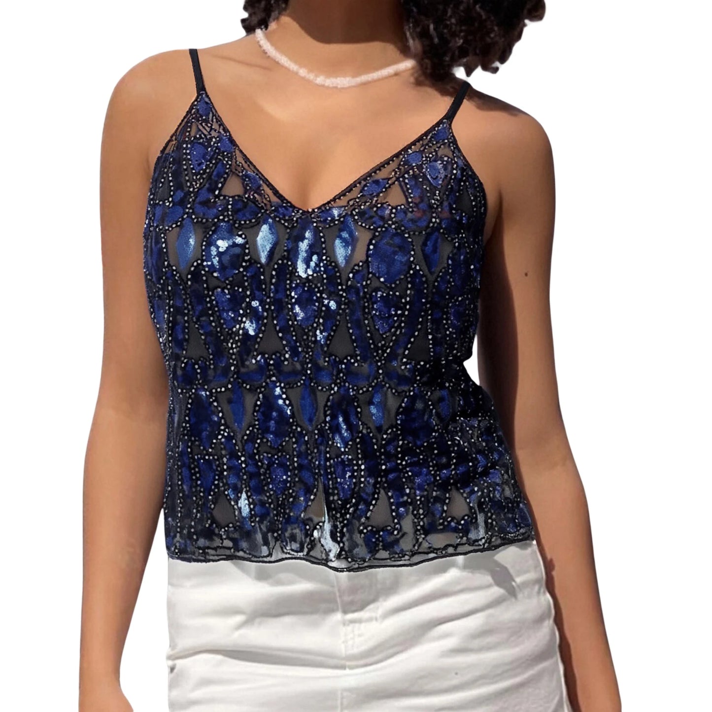 Women s Sparkling Sequin Embellished Crop Top