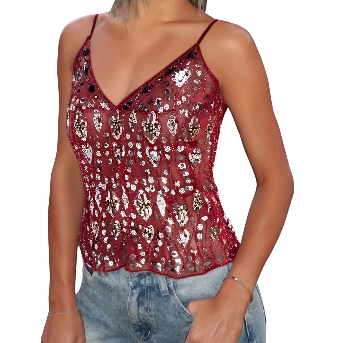 Women s Sparkling Sequin Embellished Crop Top