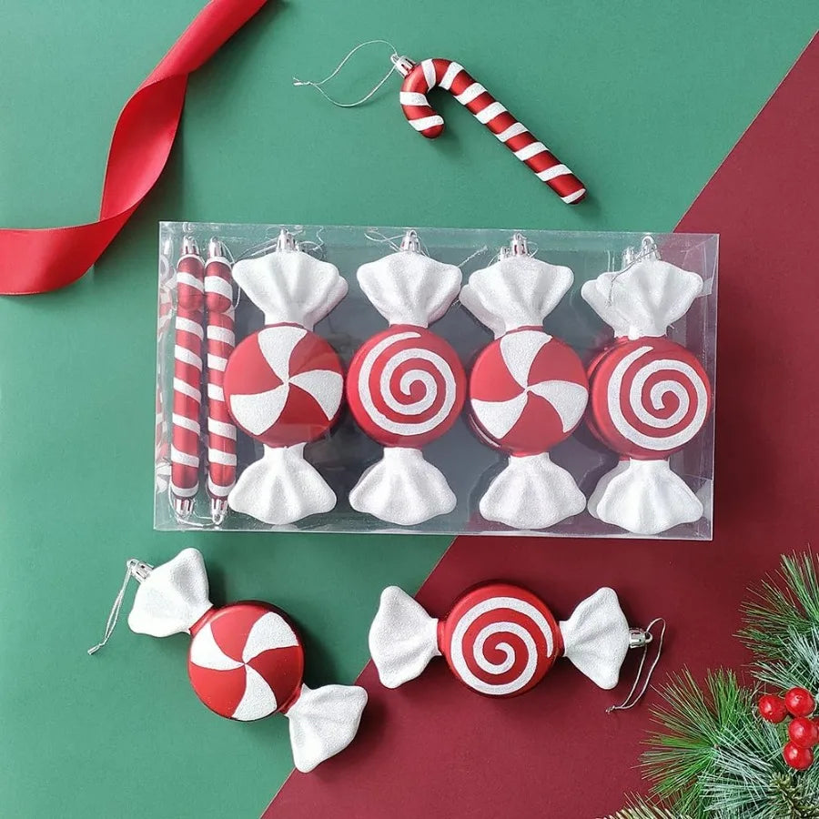 12 Pcs Christmas Candy Cane Lollipop Ornaments for Christmas Tree Decorations Red and White 6.5Inch Assorted Shapes