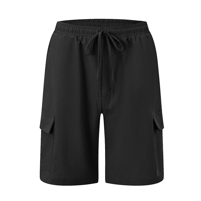 Men s Solid Color Drawstring Cargo Shorts with Pockets Loose Fit
