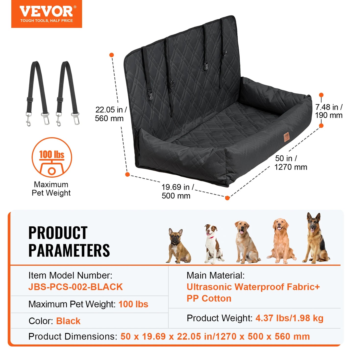 VEVOR Dog Car Seat Waterproof Dog Booster Seat