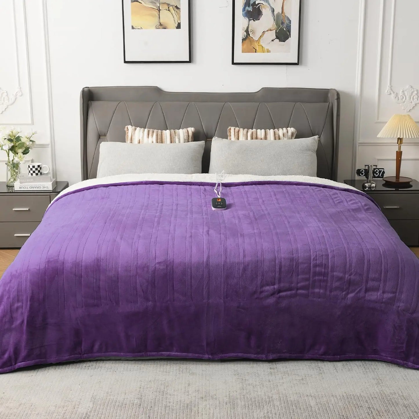 Electric Blanket Full Size,Durable Flannel and Soft Sherpa,Dual Control,77”×84” Heated Throw Blanket, 10 Heat Levels&0.5-12h