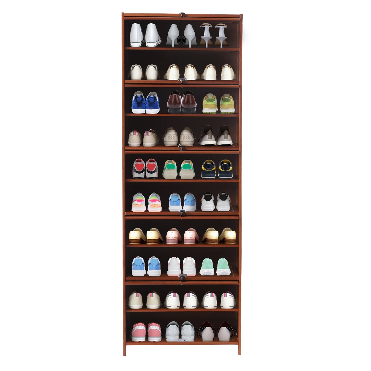 10 Tier Shoe Storage Rack Bookshelf with Cabinet Concealed Sliding Doors
