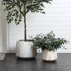 LuxenHome Round Planters, Set of 2 Large Outdoor IndoorPlant