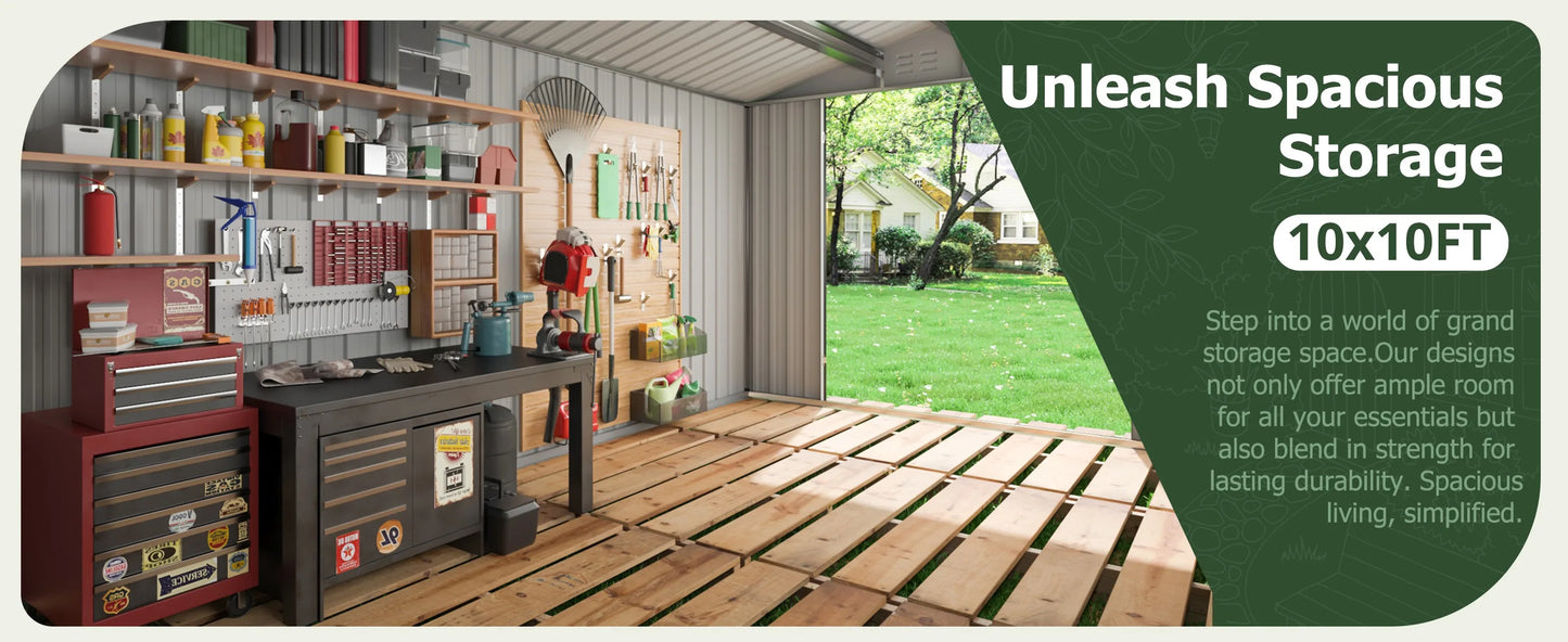 Galvanized Steel Storage Shed Heavy Duty Lockable Hasp Door Black/White Roof Garden Tool Shed for Backyard Patio