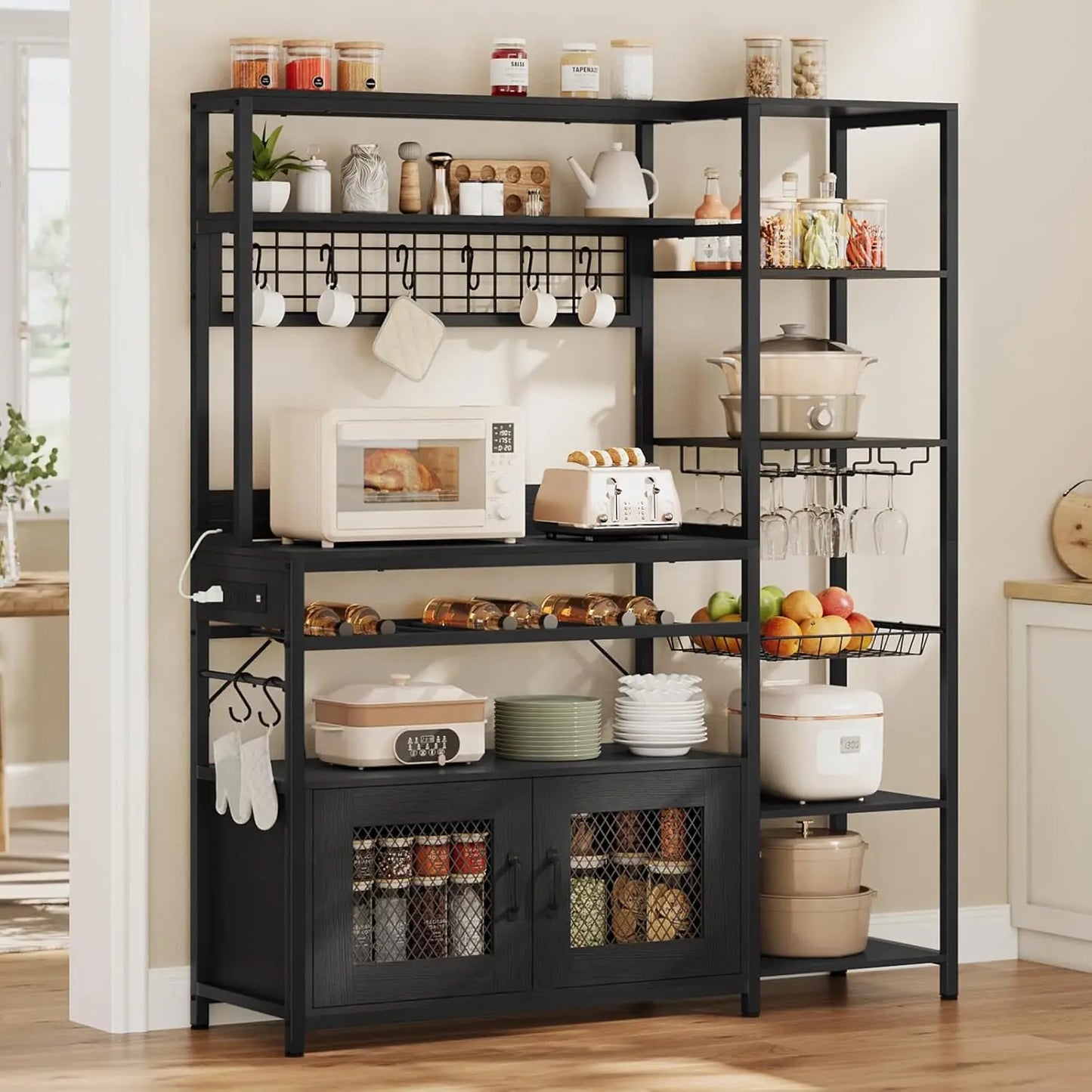 Bakers Rack with Power Outlet, 47.2in Microwave Stand