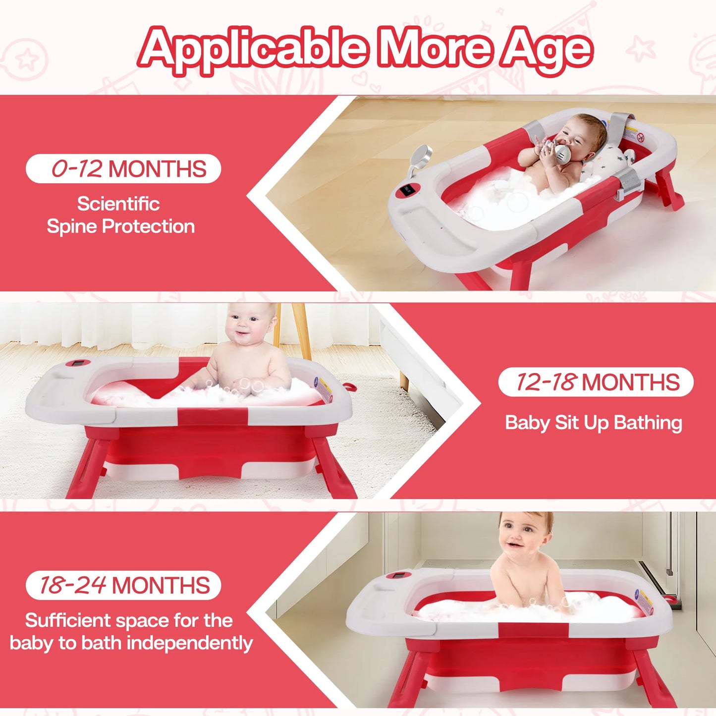 ,Baby Bath Tub with Soft Cushion & Thermometer