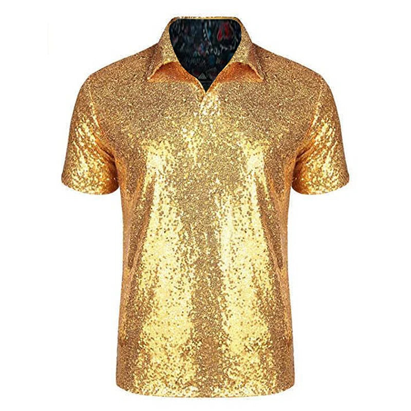 Men Sparkle Sequins Shirt Casual Vintage