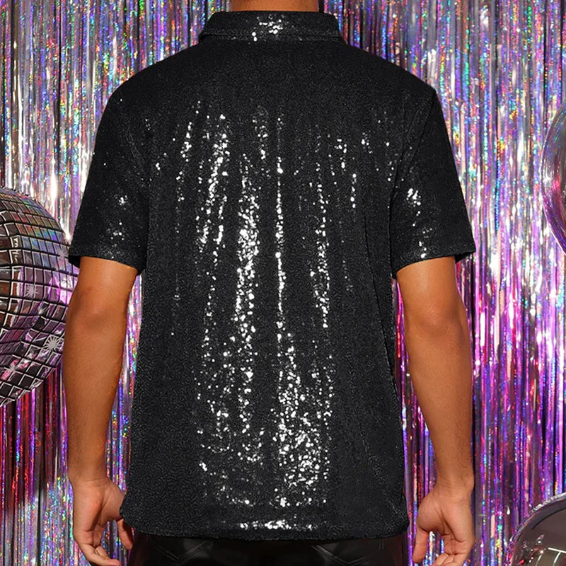 Men Sparkle Sequins Shirt Casual Vintage