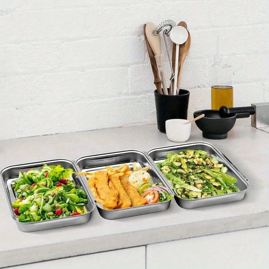 Breading Trays Set Of 3 Dredging Trays For Cooking, Stainless Steel Breading Pans Set For Marinating Meat, Food Prep Trays