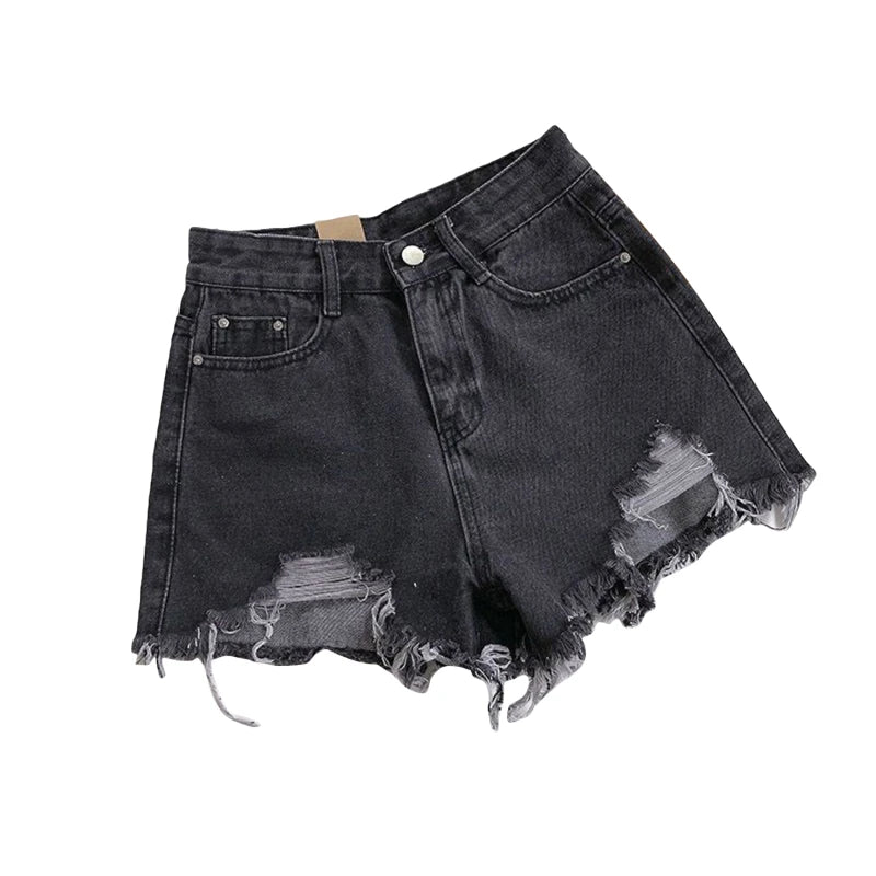 Korean Denim Holes Shorts For Women Fashion High WaistWide Leg Short Jeans