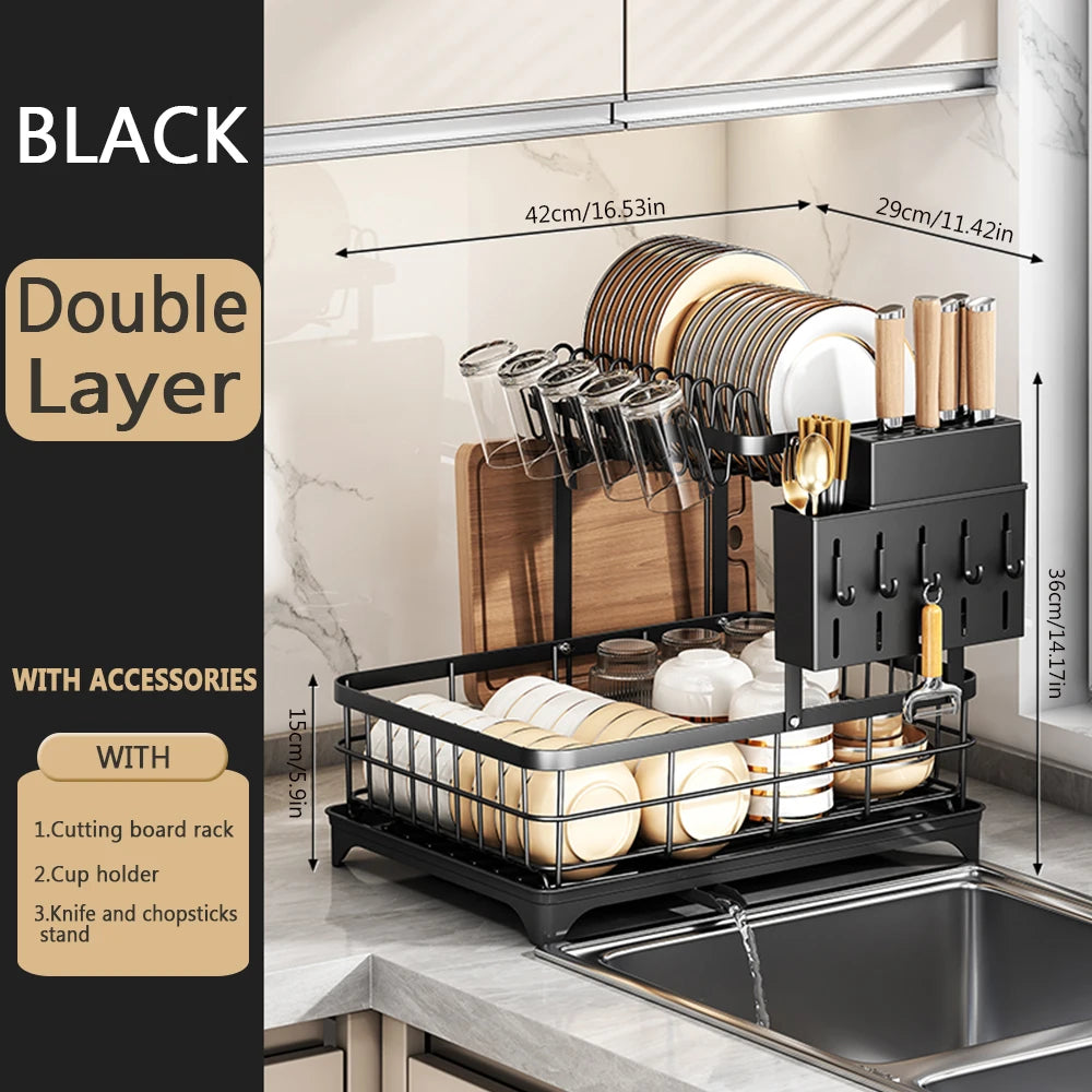 1 Or 2-Tier Space-Saving Kitchen Dish Drying Rack,