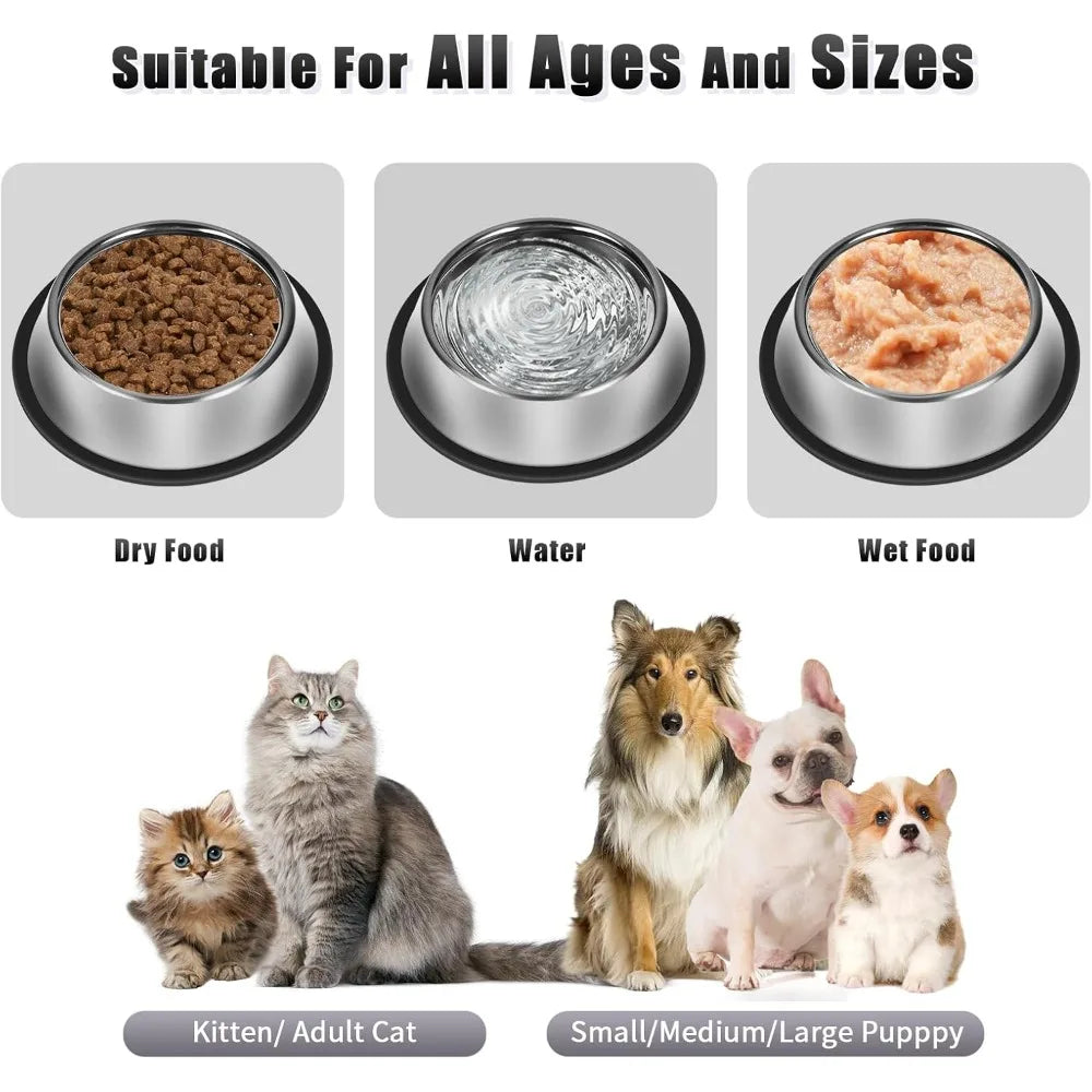 3Pcs Stainless Steel Dog Bowls Set - Non-Slip Food and Water Bowl 13 Oz - Dishwasher-Safe, Rust Resistant Metal Pet Bowls for Sm