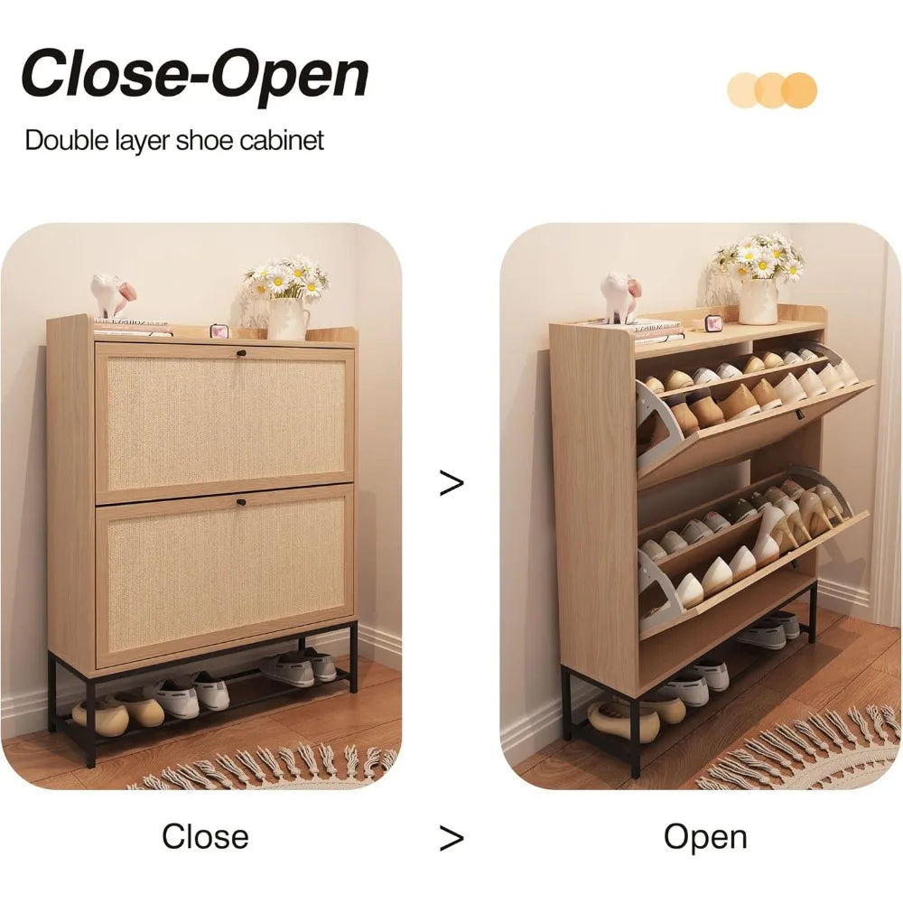 Narrow Shoes Storage Cabinet with 2 Flip Drawers, Freestanding