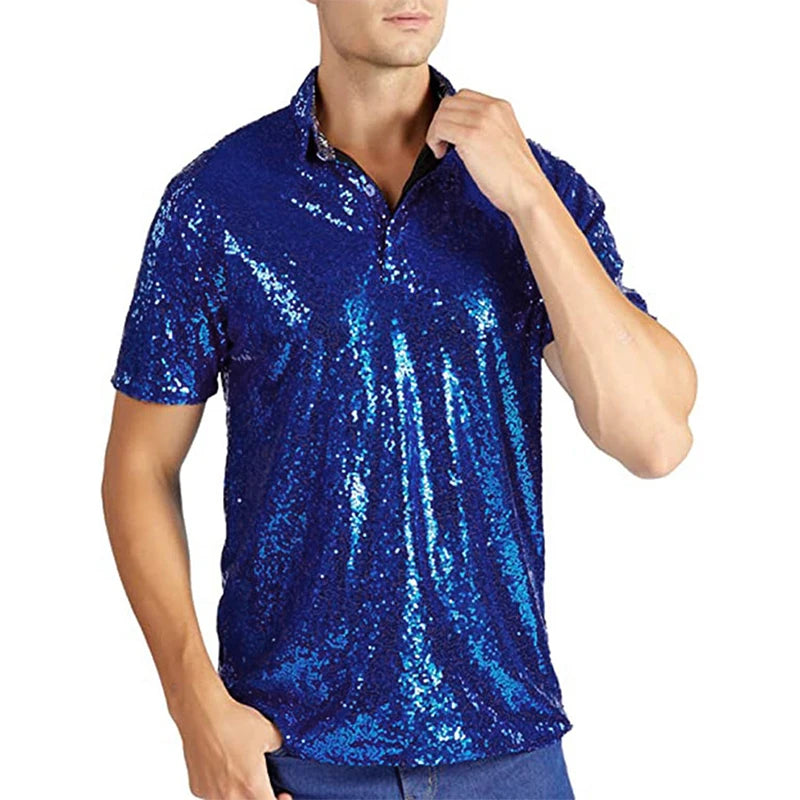 Men Sparkle Sequins Shirt Casual Vintage