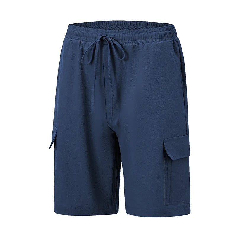Men s Solid Color Drawstring Cargo Shorts with Pockets Loose Fit