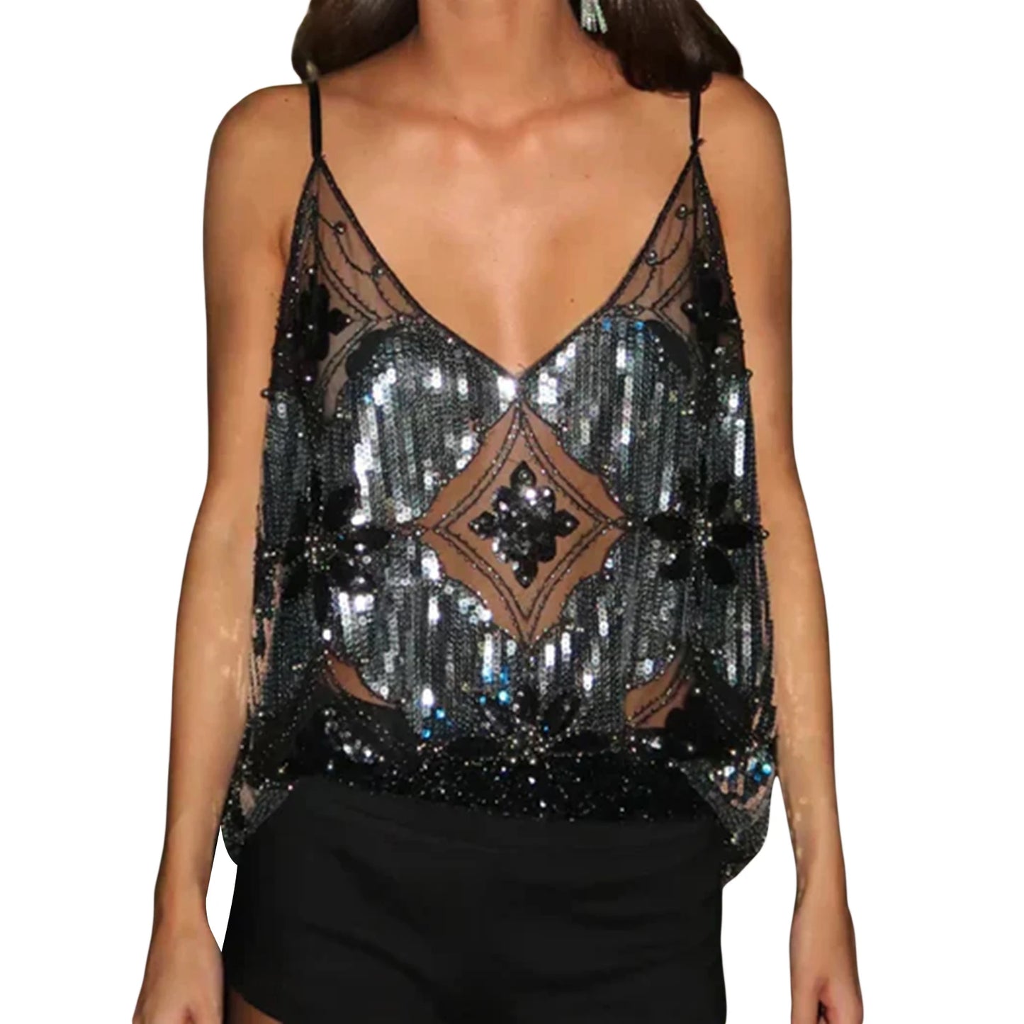 Women s Sparkling Sequin Embellished Crop Top