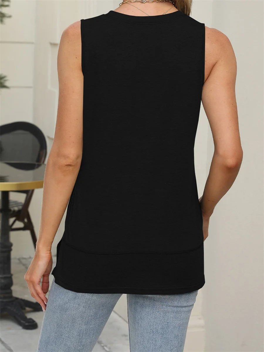 Sleeveless Round Neck Tunic Tank Tops