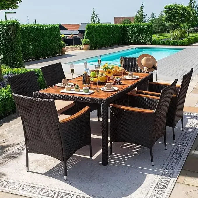 Patio Conversation Set with Acacia Wood Top,