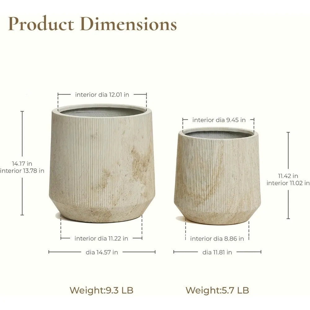 LuxenHome Round Planters, Set of 2 Large Outdoor IndoorPlant