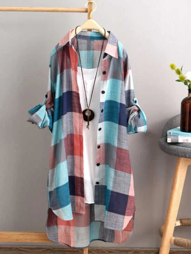 Women's Plaid Cotton Shirt Chic Blouse Elegant and Youth Women's Blouses Korean Style
