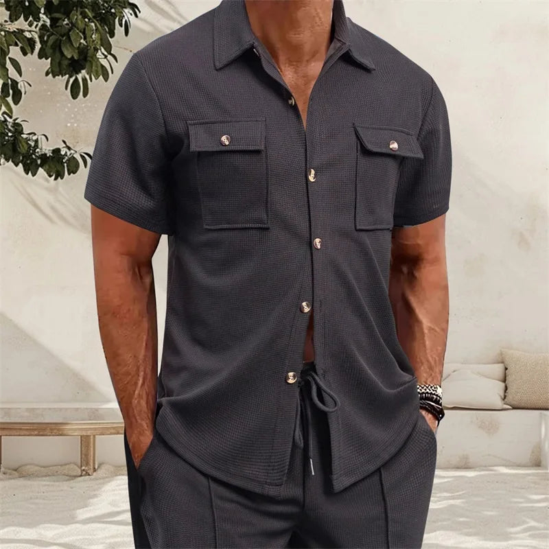Men s Casual Short Sleeve Button Down Shirt