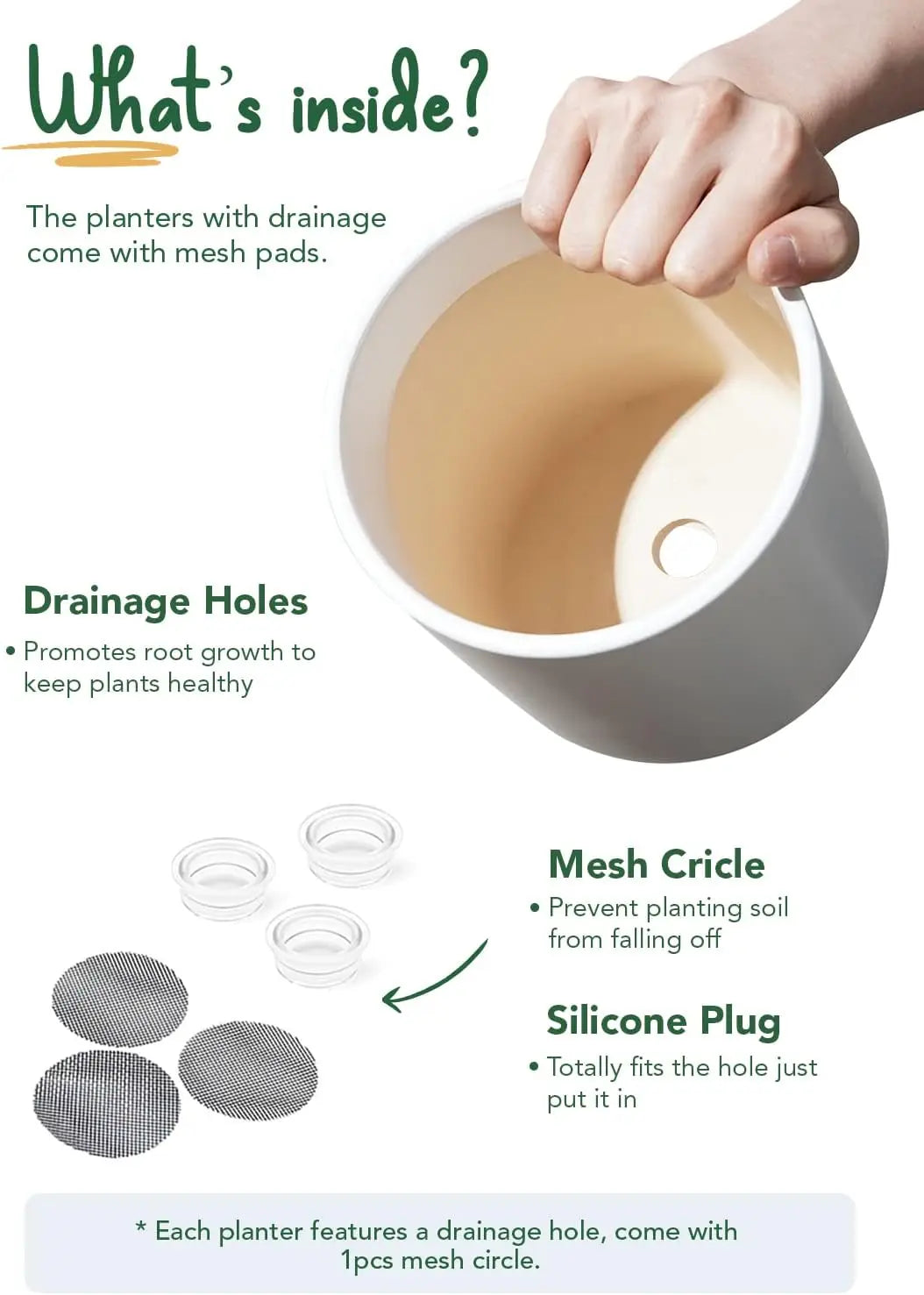 Ceramic Plant Pots Set of 3, 10+8+6 Inch Indoor Planters with Drainage Hole, White Modern Cylinder Design