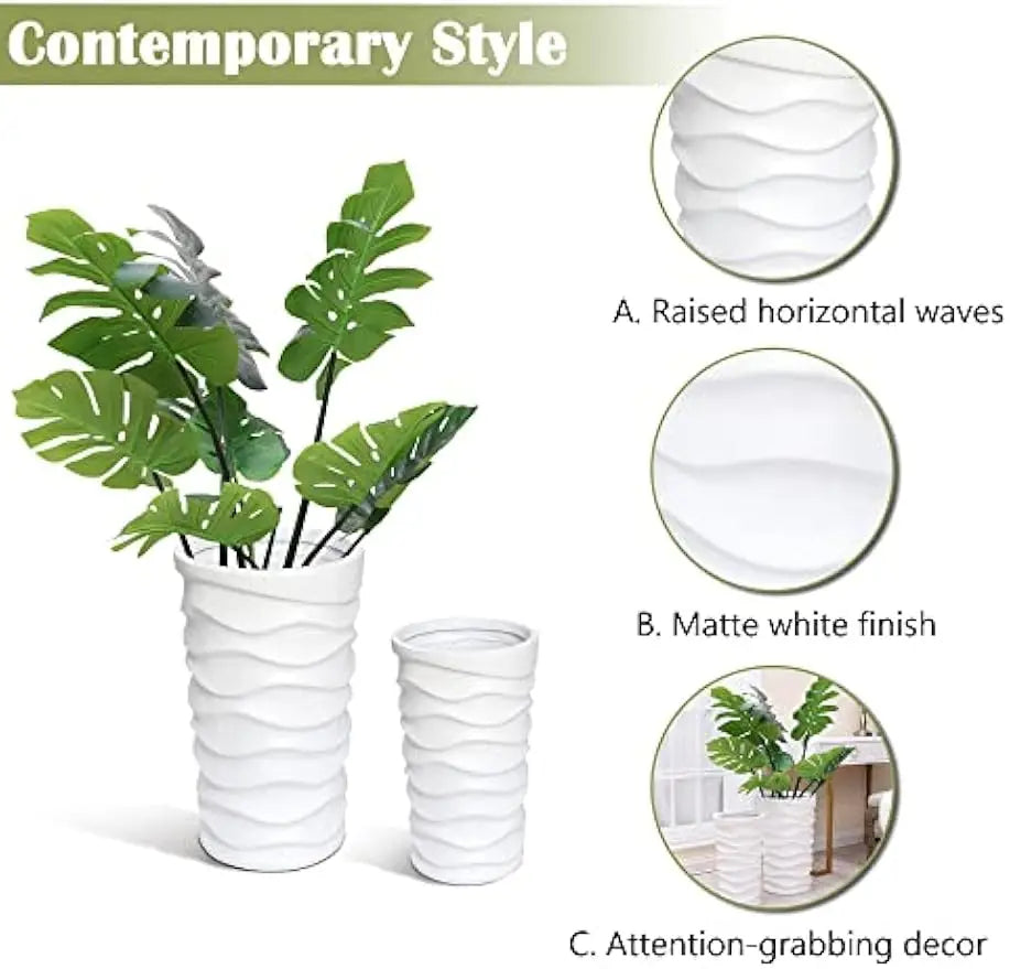 Tall Planters for Outdoor Plants, Set of 2 Indoor Outdoor Garden Plant Pots with Drainage Hole and Rubber Plug