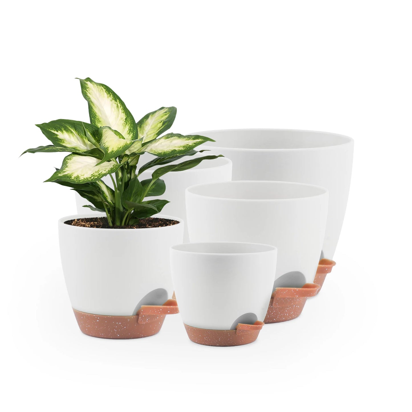 5pcs 5/5.5/6/6.5/7in Self Watering Planters, Plant Pots With Drainage Holes And Saucers, Nursery Planting Pot For Indoor