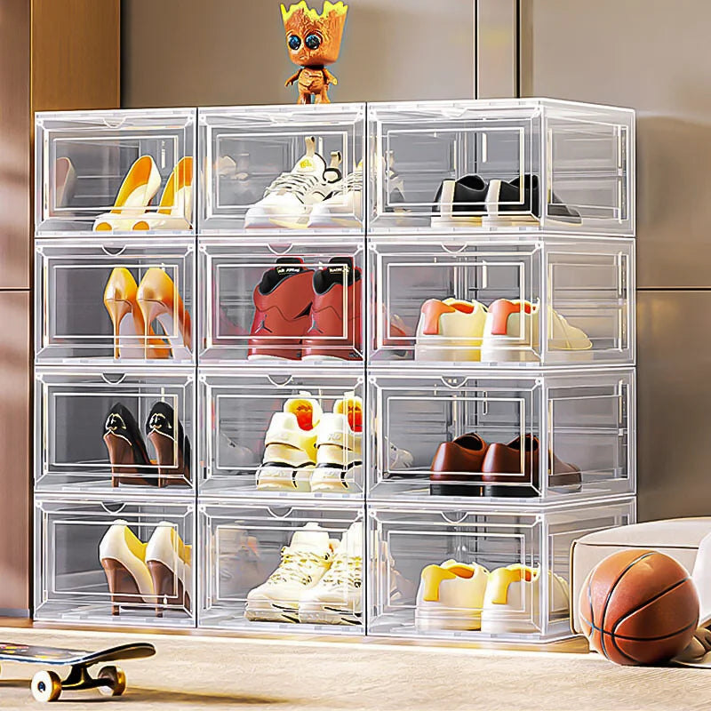 10 Pack Large Shoe Boxes Clear Plastic Stackable,Shoe Storage Organizer with Lids