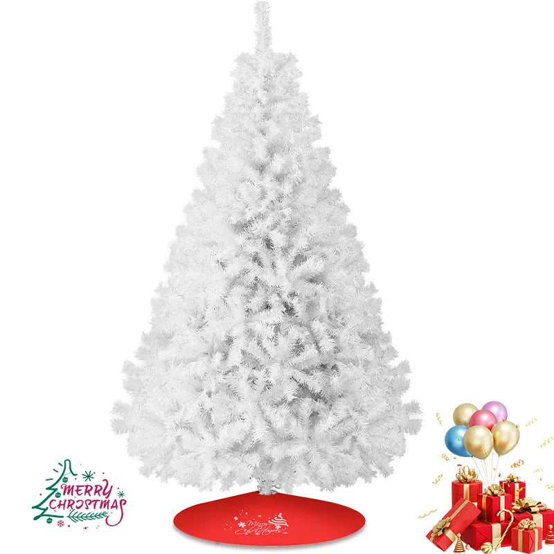 7FT White Christmas Tree with Metal Base – Fluffy PVC 1000 Branches for Holiday /Xmas Decor, No Ornament