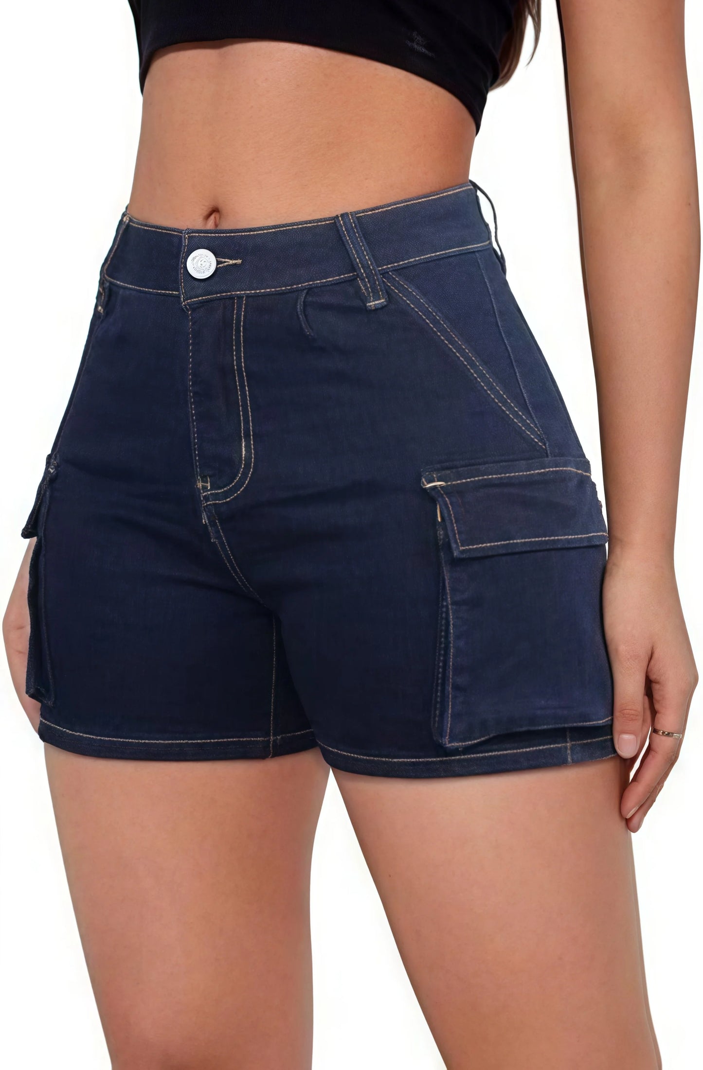 Midriff-length women's casual short denim pants with pockets