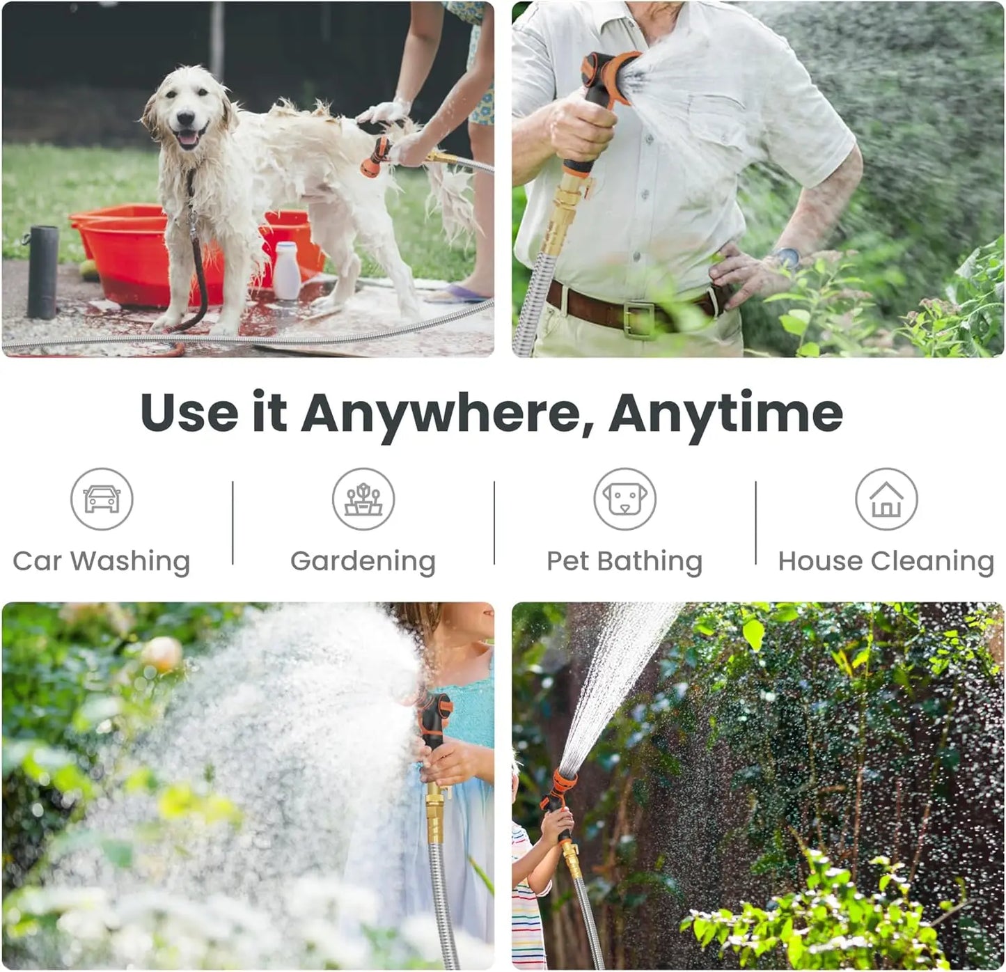 5/8" Garden Hose, Stainless Steel Metal Water Hose,