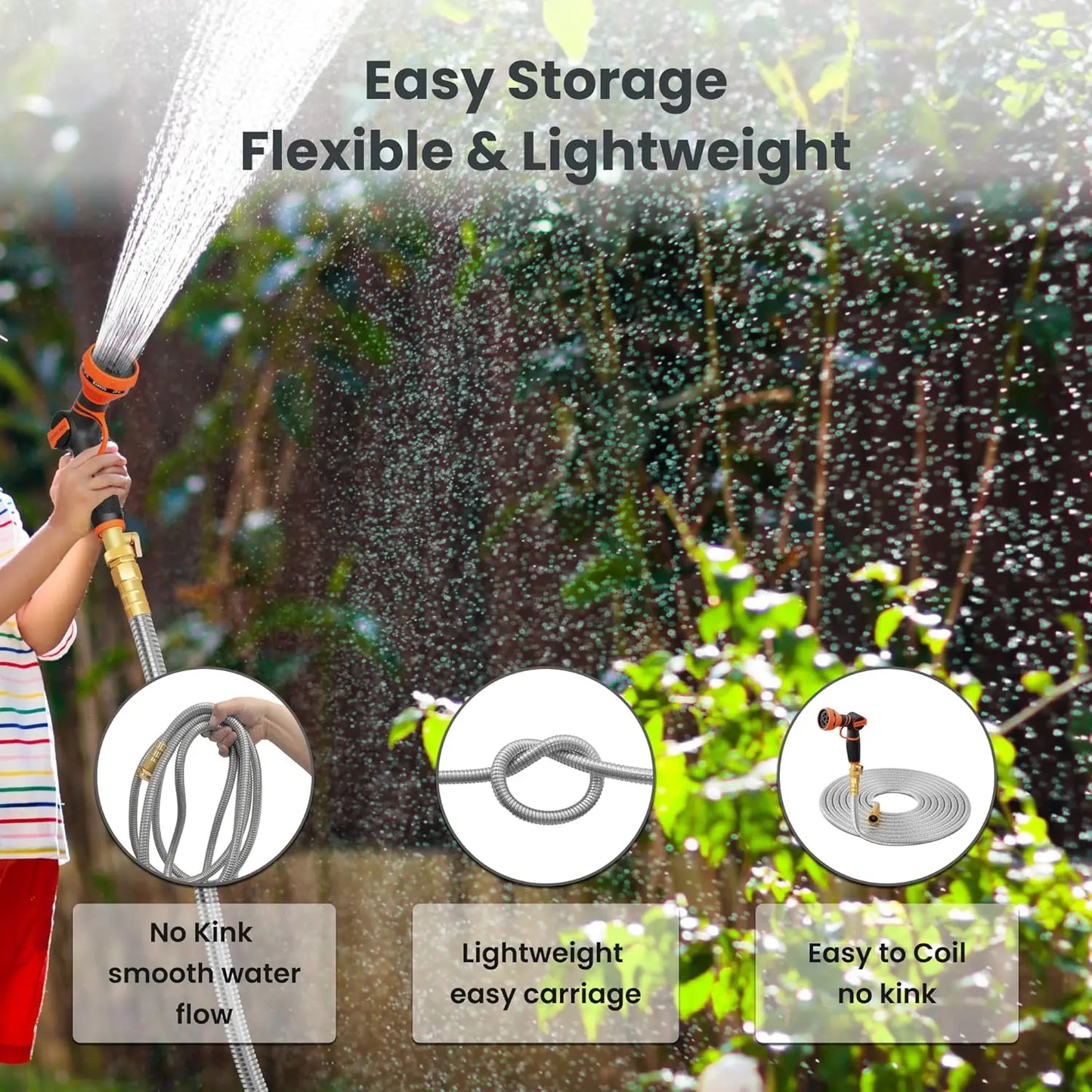5/8" Garden Hose, Stainless Steel Metal Water Hose,