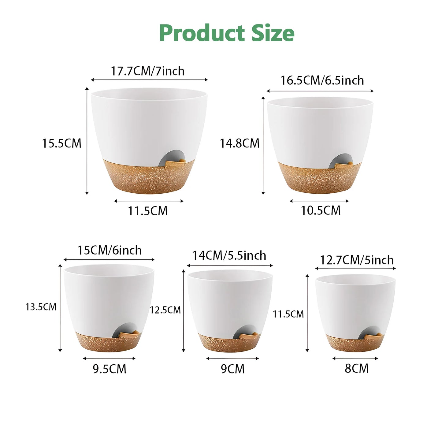 5pcs 5/5.5/6/6.5/7in Self Watering Planters, Plant Pots With Drainage Holes And Saucers, Nursery Planting Pot For Indoor