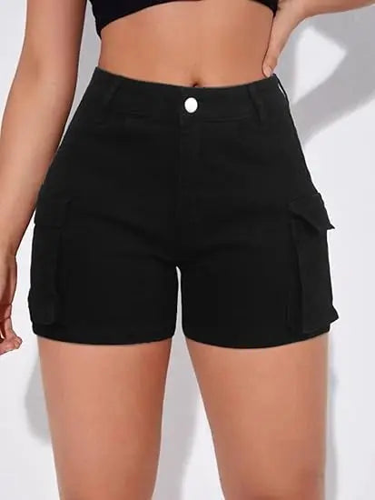 Midriff-length women's casual short denim pants with pockets