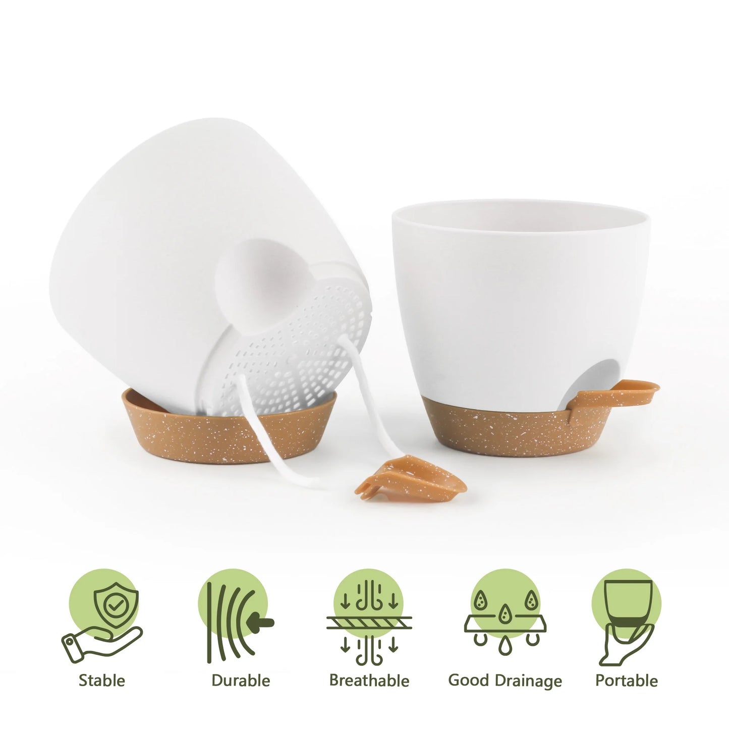 5pcs 5/5.5/6/6.5/7in Self Watering Planters, Plant Pots With Drainage Holes And Saucers, Nursery Planting Pot For Indoor