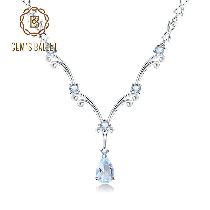 GEM'S BALLET 5.31Ct Natural Sky Blue Topaz Gemstone Pendant Necklace for Women Luxury 925 Sterling Silver Vintage Fine Jewelry