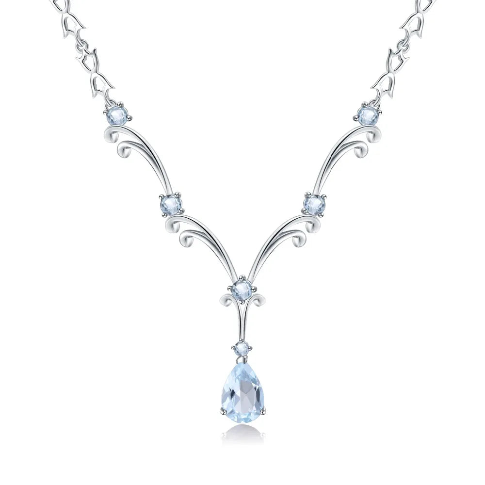 GEM'S BALLET 5.31Ct Natural Sky Blue Topaz Gemstone Pendant Necklace for Women Luxury 925 Sterling Silver Vintage Fine Jewelry