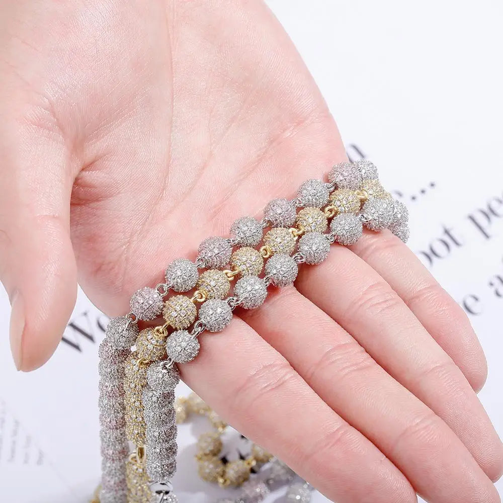 TOPGRILLZ 6mm8mm Iced Ball  Chain Choker Necklace Hip Hop Charm Necklace Iced Out Cubic Zirconia  Hip Hop Bling Jewelry For Gift