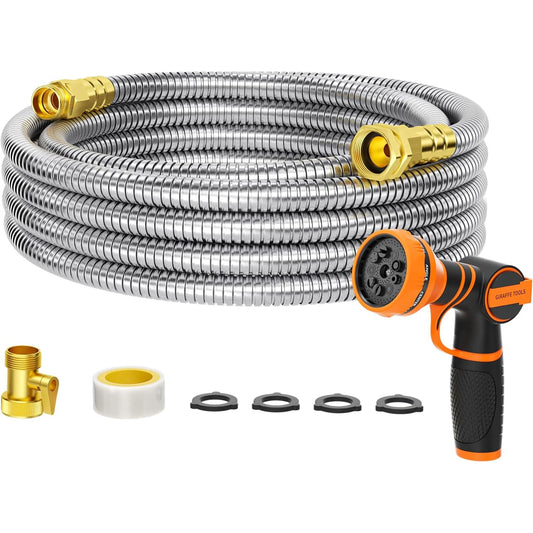 5/8" Garden Hose, Stainless Steel Metal Water Hose,