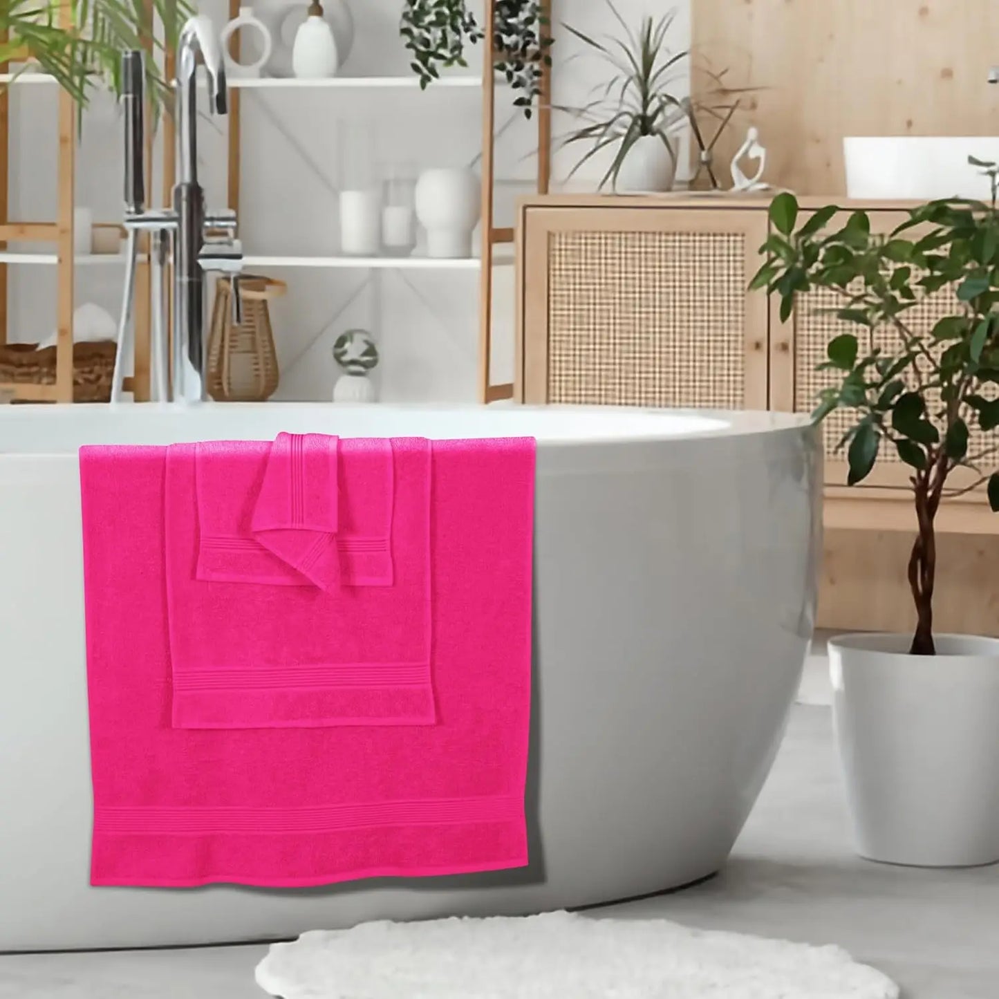 Ultra Soft 6-Pack Cotton Towel Set: 2 Bath, 2 Hand, 2 Wash Cloths - Hot Pink