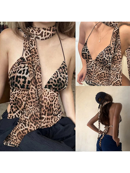 Women s Sexy V-Neck Sleeveless Leopard Print