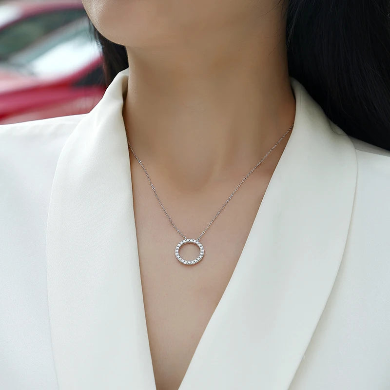 1.2CT D Color Double Circle Moissanite Necklace Pendant For Women GRA Certified S925 Silver Neck Chain Luxury Jewelry Gift