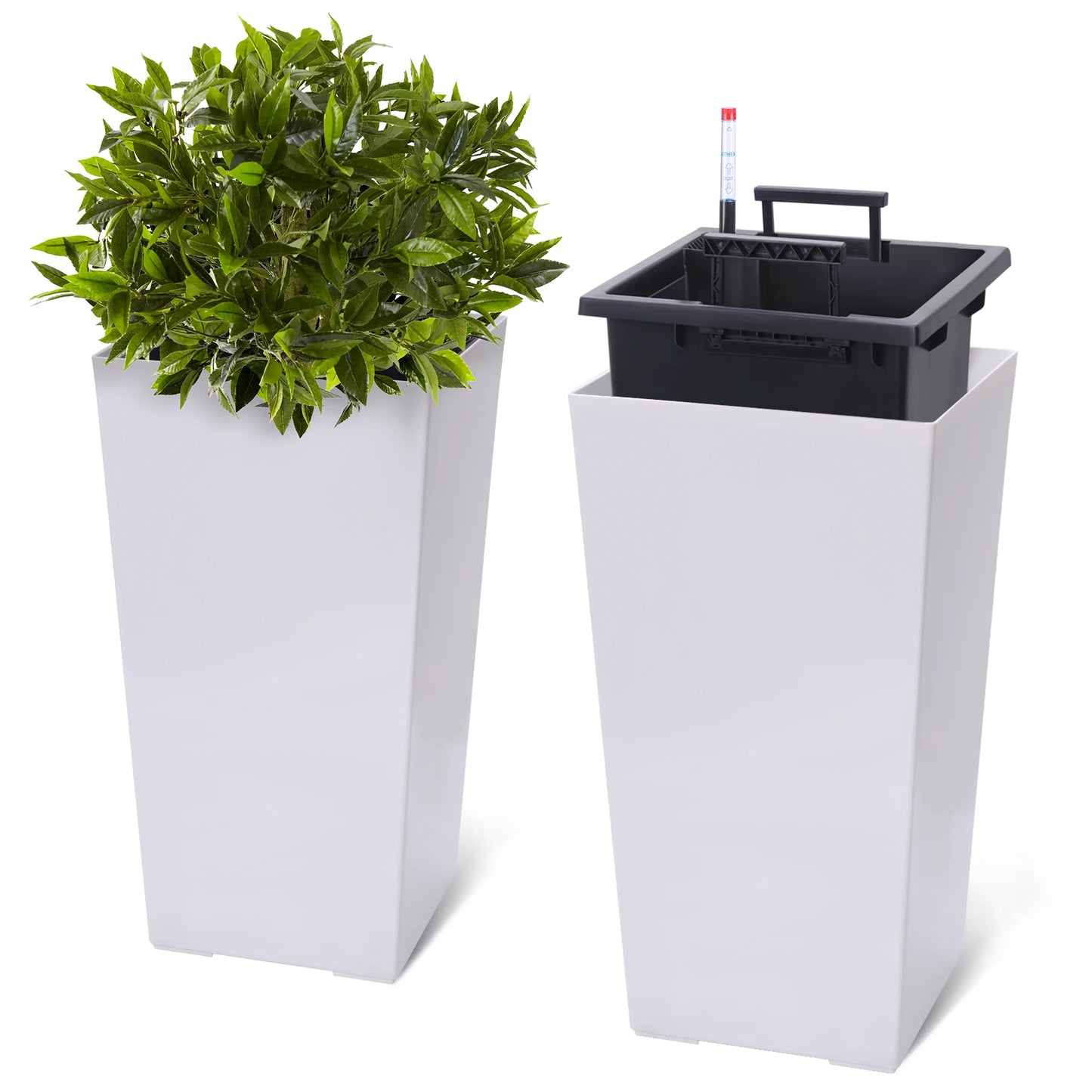 2pcs Planters Outdoor Indoor Planter Pots, High Front Porch Planter Pots with Drainage Holes Auto Watering, Convenience Instill