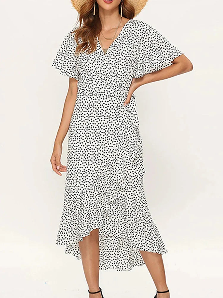 Maxi Dress Women Floral Print Boho Long Chiffon Dress Wrap Sexy Party Dress